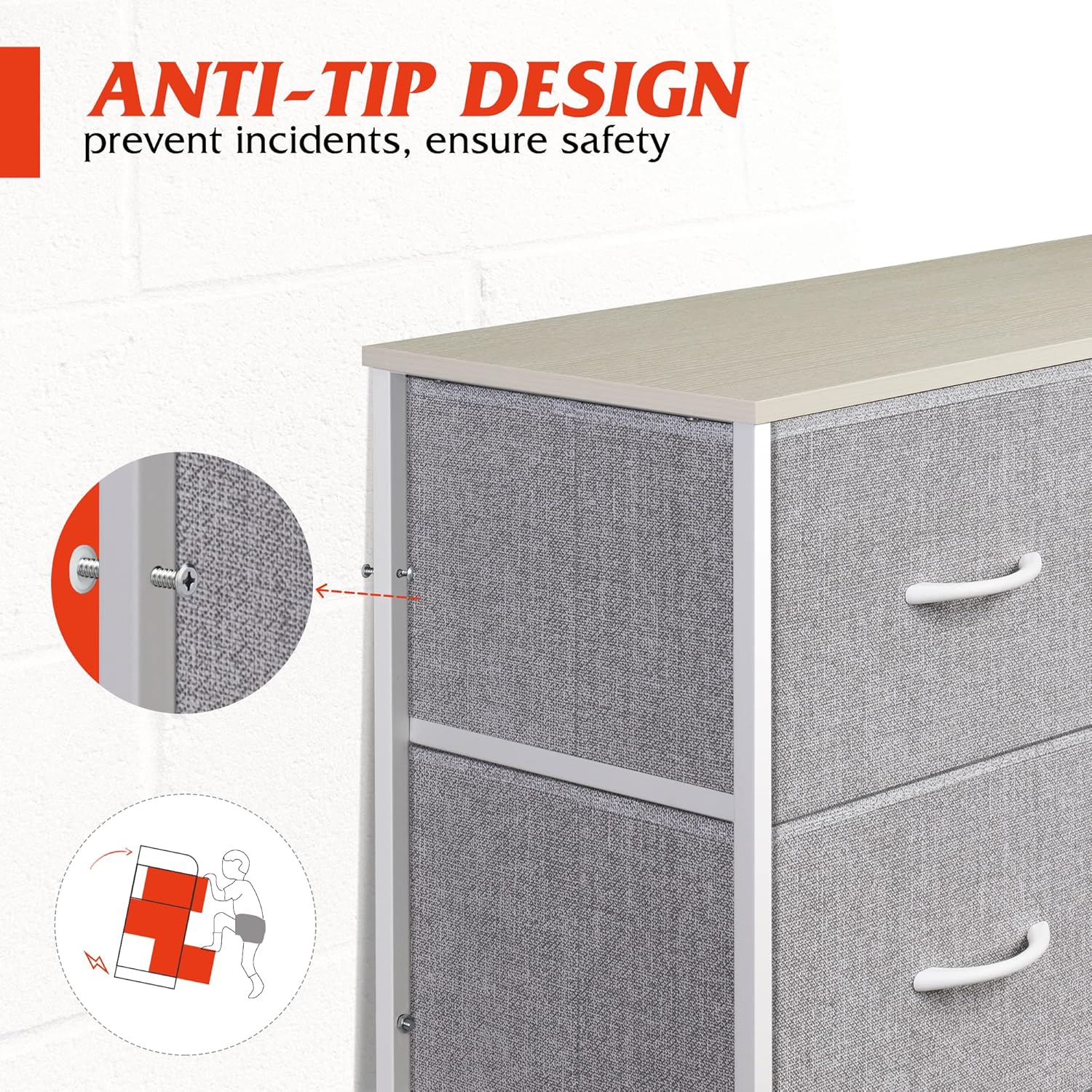 WLIVE 10-Drawer Dresser, Fabric Storage Tower for Bedroom, Hallway, Nursery, Closets, Tall Chest Organizer Unit with Textured Print Fabric Bins, Steel Frame, Wood Top, Easy Pull Handle, Light Grey : Home & Kitchen