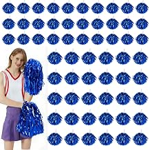 16/60/100PCS Pom Poms Cheerleading Metallic Foil Cheer Pom Poms with Plastic Handles, Cheerleader Pom Poms for Cheering Squad Team Spirited Sports Game Dance Party