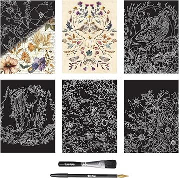 Brea Reese Scratch Art Paper Pad, Woodland Songs, 6 Metallic Foil Designs