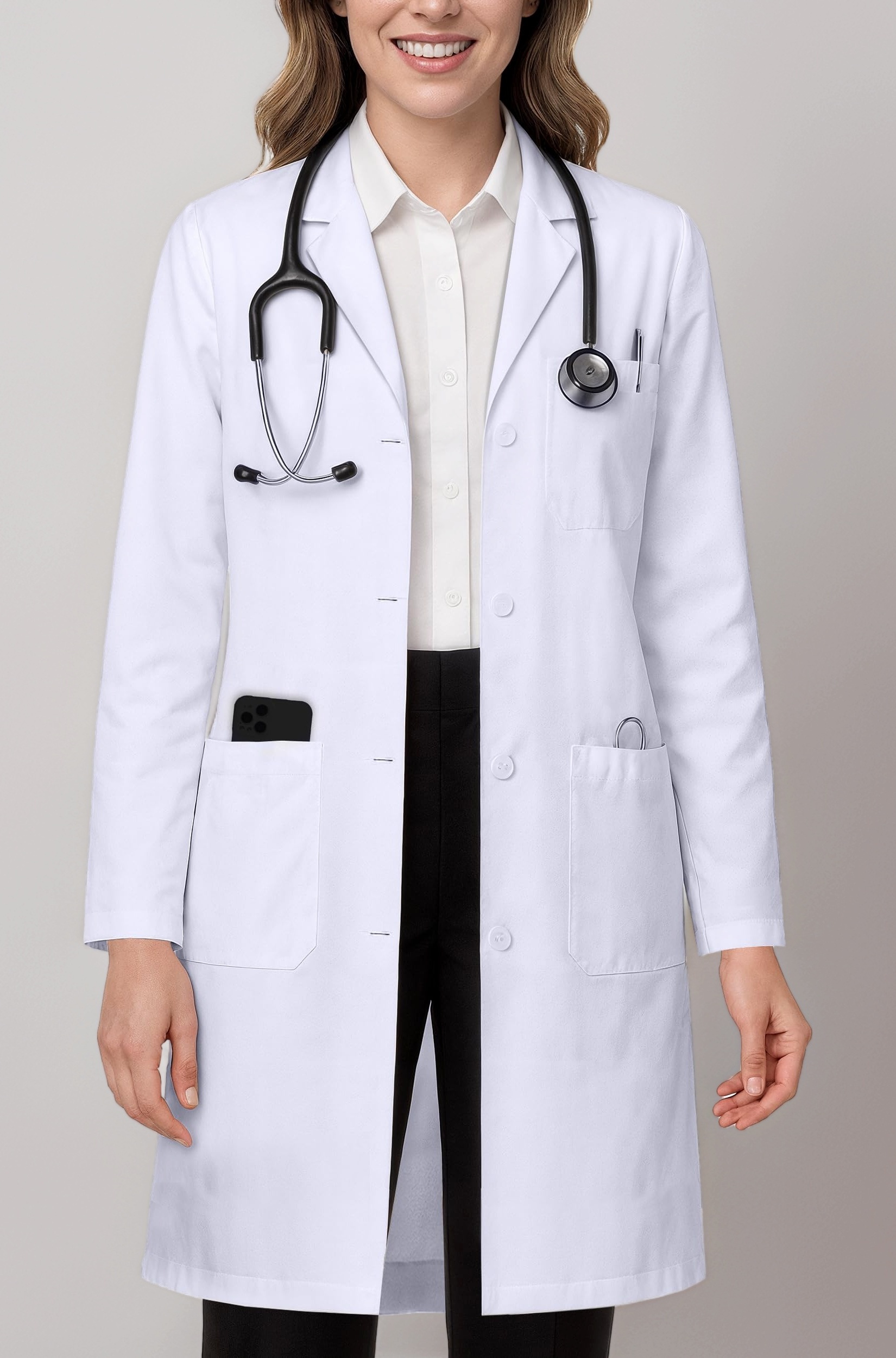 NY Threads Professional Lab Coat for Women, Full Sleeve Poly Cotton Long Medical Coat
