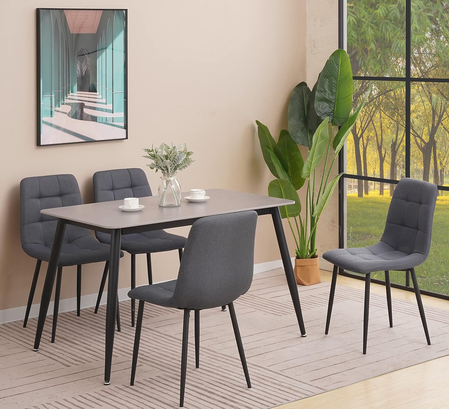 Folkbury Set of 4 Dining Chairs Fabric Upholstered or Faux Leather Seat with Metal Legs for