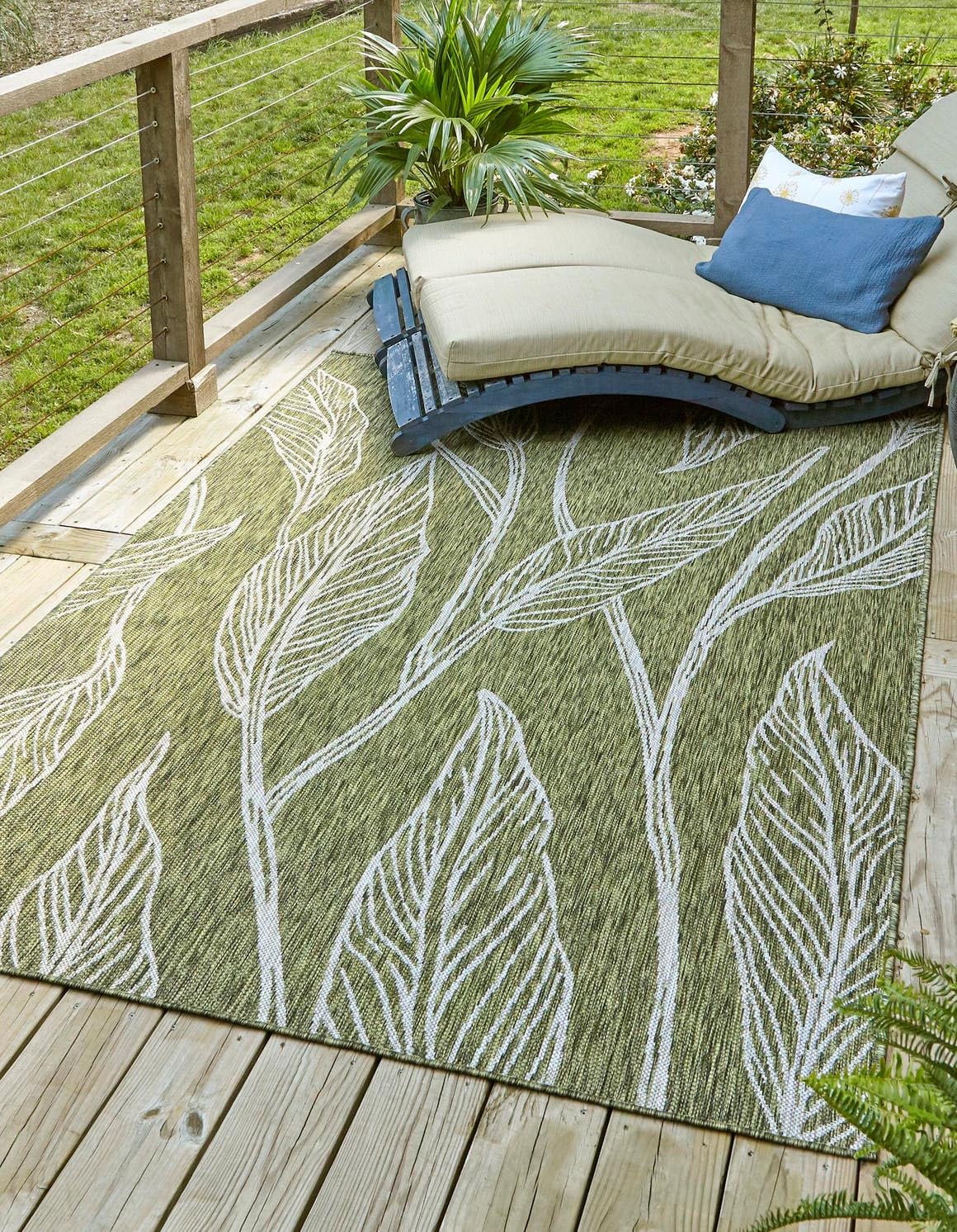 Unique Loom Outdoor Botanical Collection Area Rug - Leaf (10' x 13' 1" Rectangle Green/Ivory)