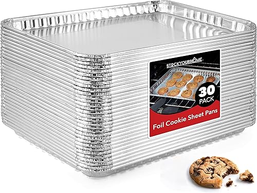 Vista 8 de Stock Your Home Sartenes de aluminio – Paquete de 15 bandejas desechables de papel de aluminio – Hojas reutilizables antiadherentes para hornear