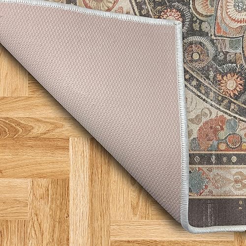 Miniatura 5 de Ambesonne Alfombra decorativa oriental bohemia, diseño clásico de motivos persas en flor, estilo psicodélico, alfombra de calidad para dormitorio,