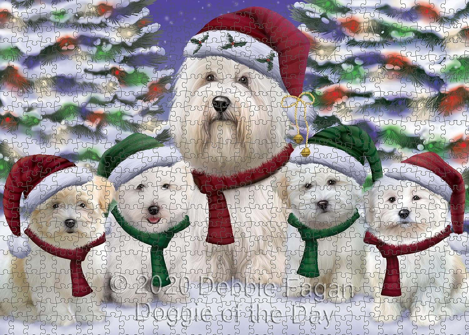 Christmas Family Portrait Coton De Tulear Dogs Jigsaw Puzzle for Adults - Animal Printed Interlocking Puzzle Game Artwork - Gift for Dog Lover's - 1000 Pcs 11"x14"