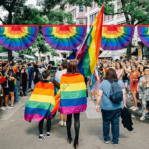 Miniatura 6 de EBaokuup Bandera de orgullo  Bandera plisada de poliéster arcoíris de 3 x 1.5 pies para decoración colgante de vacaciones al aire libre (20 unidades)