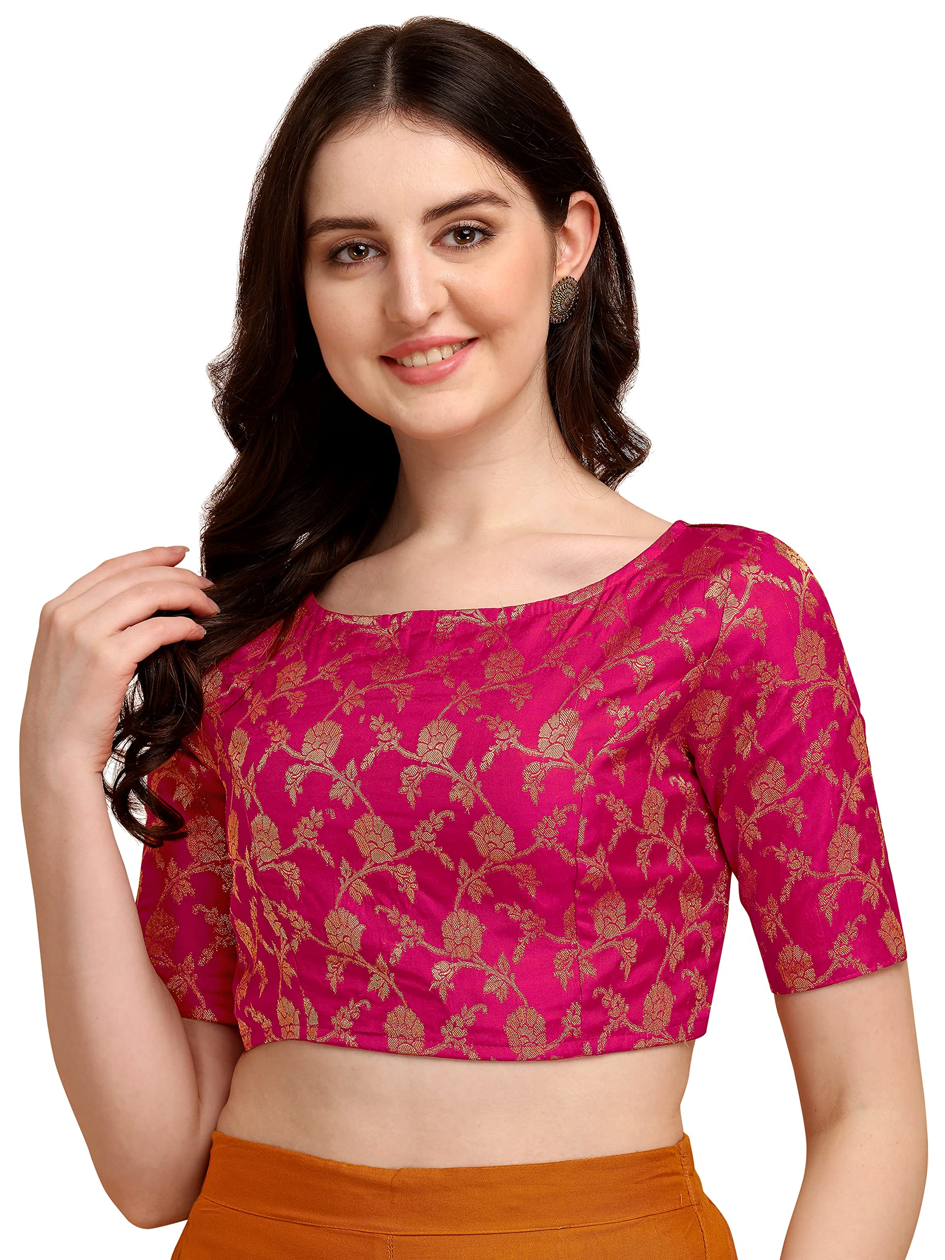 Oomph! Jacquard Pink Readymade Blouse For Women - Rbbl124L