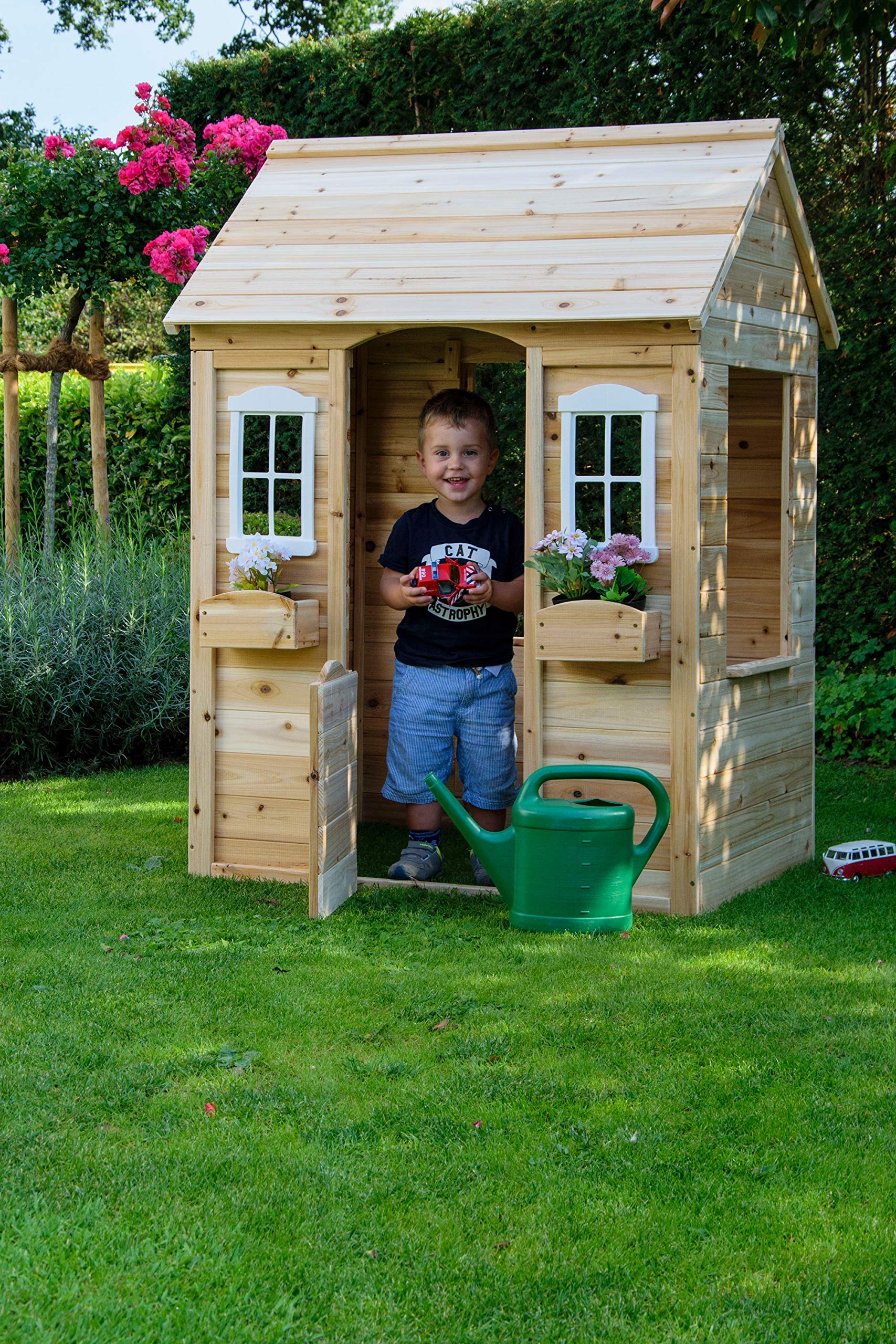 dobar® 94810FSCe Casa de Juegos con jardineras | Casa Infantil para Exteriores de 1,10 m de Altura | Casa de Juegos de jardín de Madera Maciza | Casa Infantil Impermeable con Ventana | 107 x 92 x