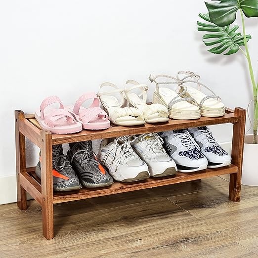 FAMWOOD Shoe Rack,100 Natural Sheesham Wood Shoe Rack,Entryway Shoe