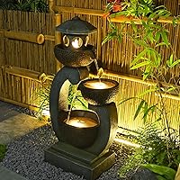 Tankana 36" Zen Pagoda Outdoor Garden Water Fountain with LED Lights & Pump - Tranquil Tiered Waterfall for Patio Yard Deck Gray