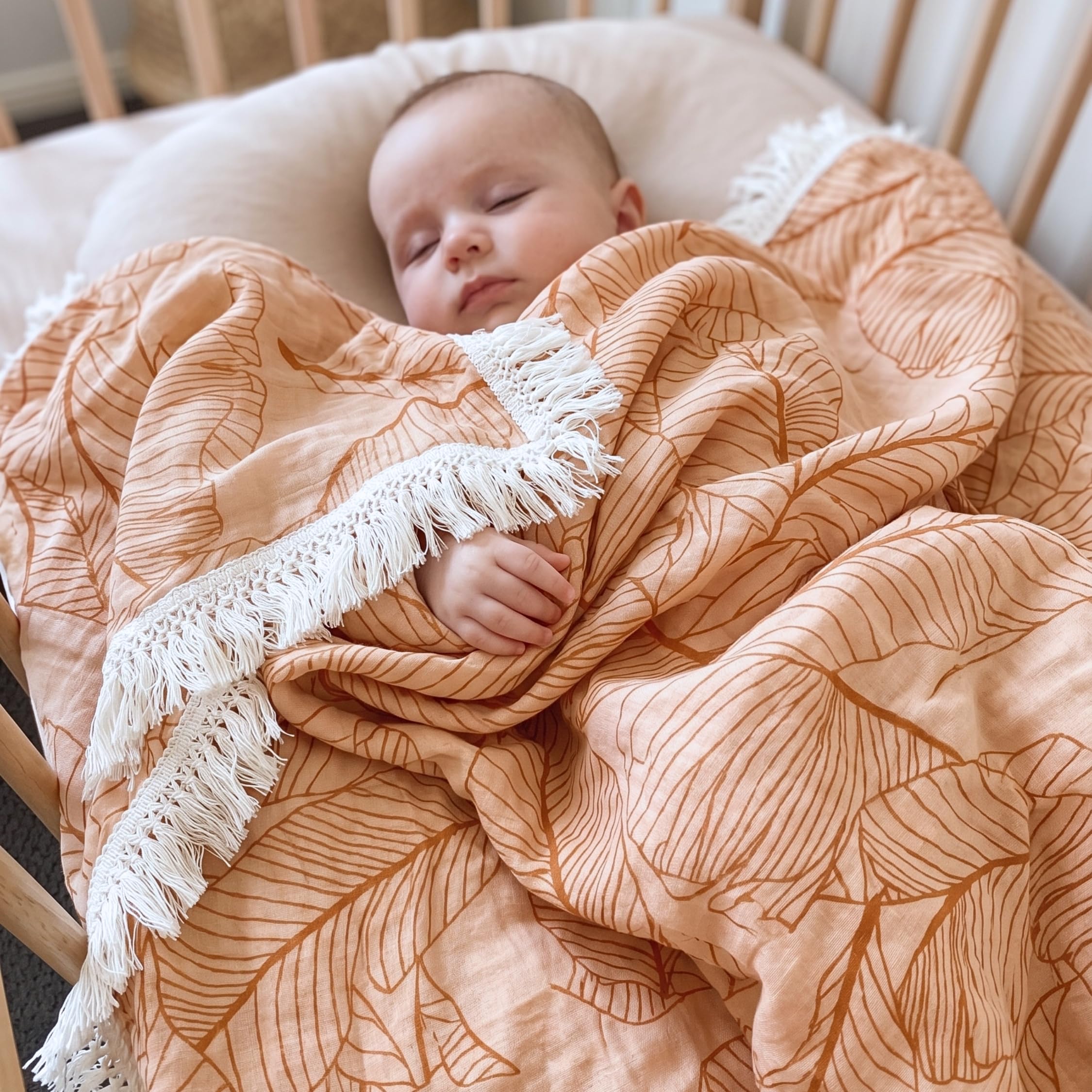Timmy & Tammy Bamboo Organic Cotton Baby Blanket 100×130 cm | Natural Ink Print, Hypoallergenic & Breathable | Swaddle/Blanket for Baby Boy Girl | (Baby Blankets Tropical Leaf)-image-28