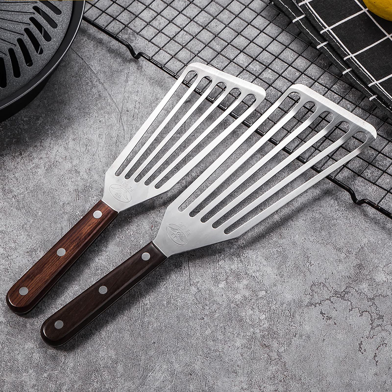 Fish Spatula, 2 Pack Stainless Steel Metal Spatula, Slotted Spatulas for Cooking, Flipping, Turning, Frying and Grilling - Image 7