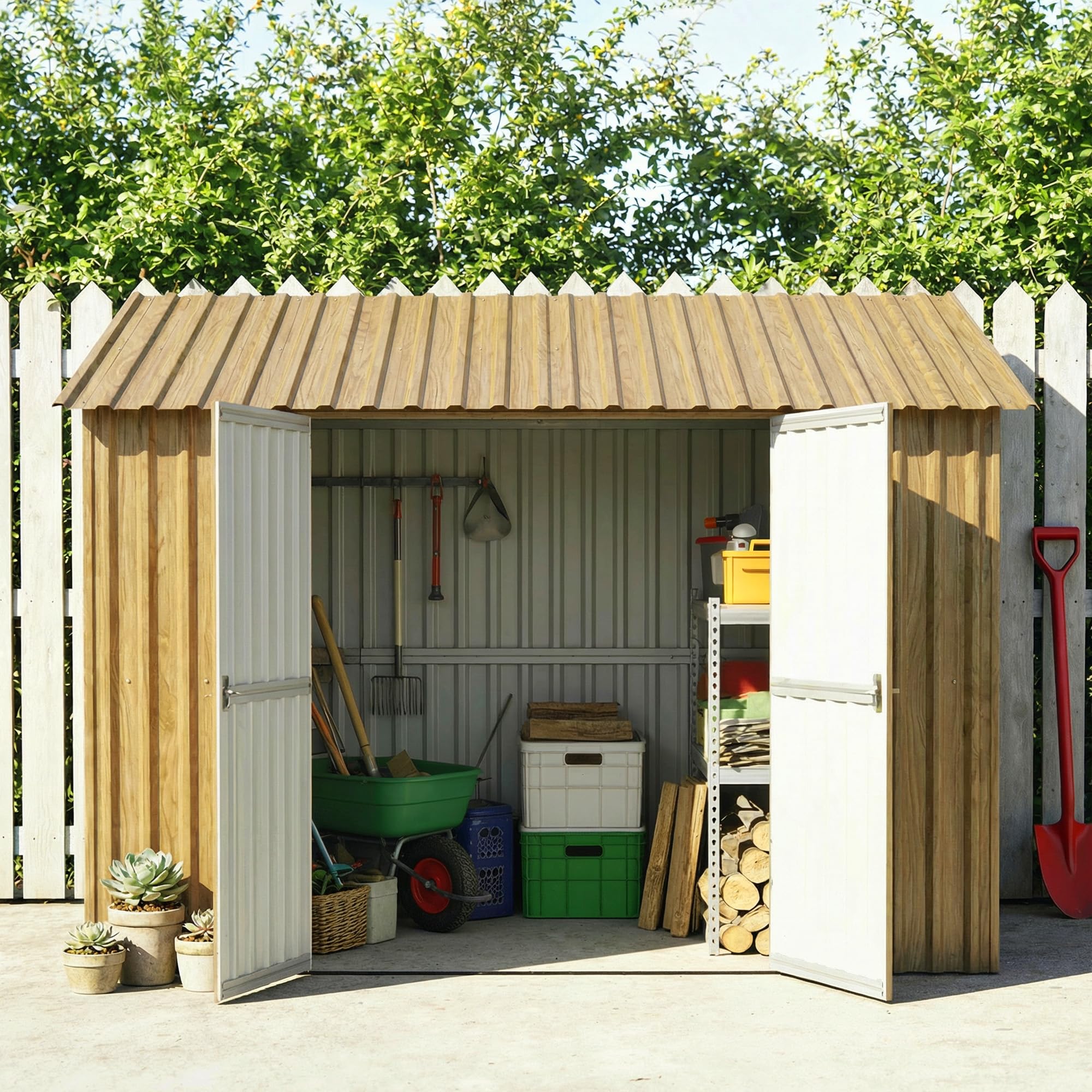 Outsunny 12x pannelli per tetto in acciaio zincato, lamiere profilate per tetto 7 m², per capanno degli attrezzi, tettoia, garage, esterni, 129 x 45 cm, legno naturale