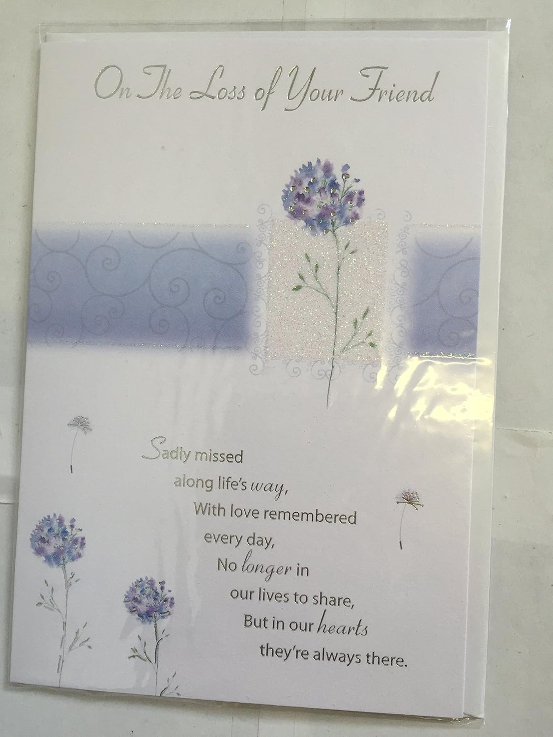 On The Loss Of Your Friend Sympathy Card Condolence Blue/Purple Flowers