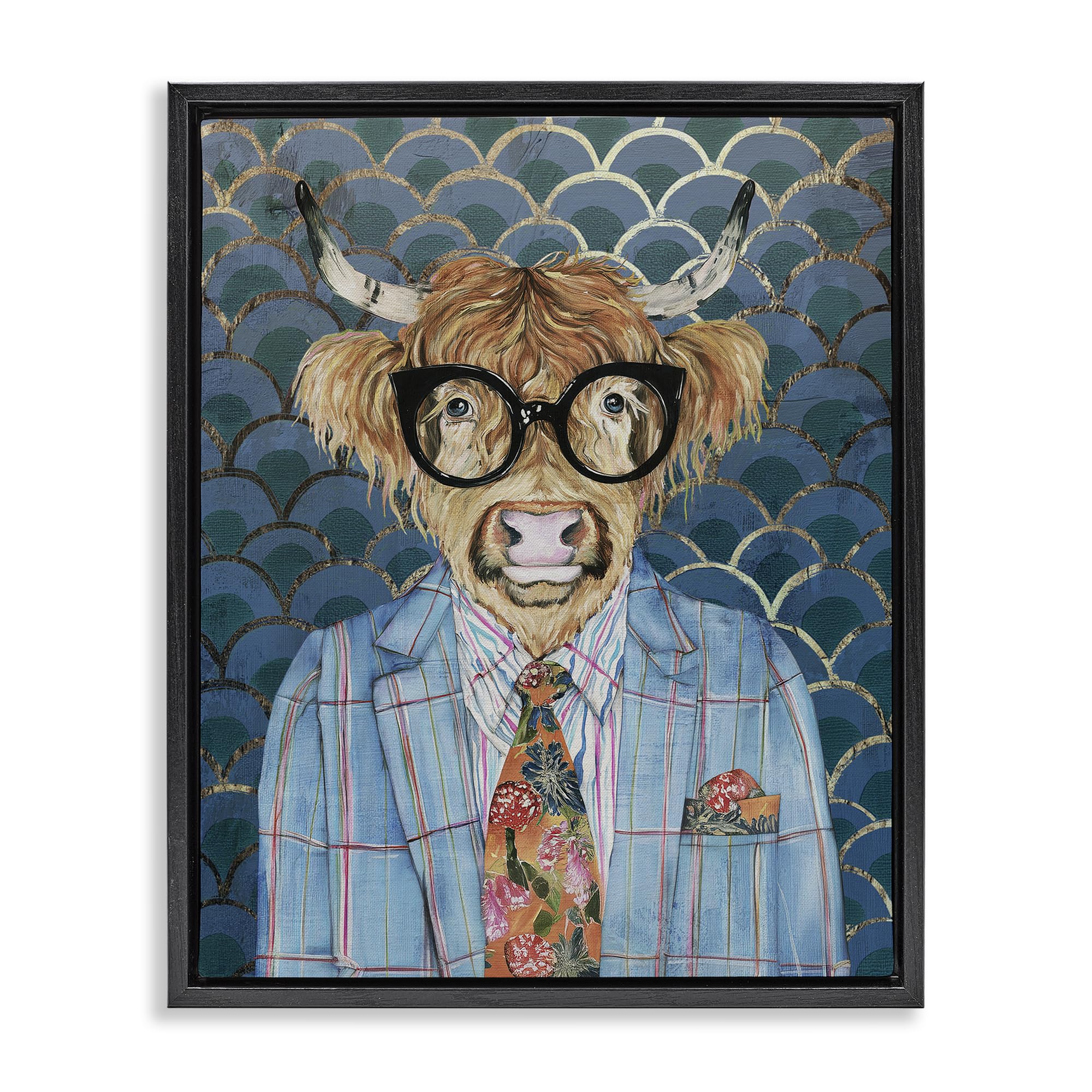 Stupell Industries Jet Black (Matte) 'Cool Highlander Portrait', Floating Frame Canvas Art, Black, 25 X 31 Inches, Easy To Hang And Sturdy, Made In Usa, By Svetlana Aleynikova