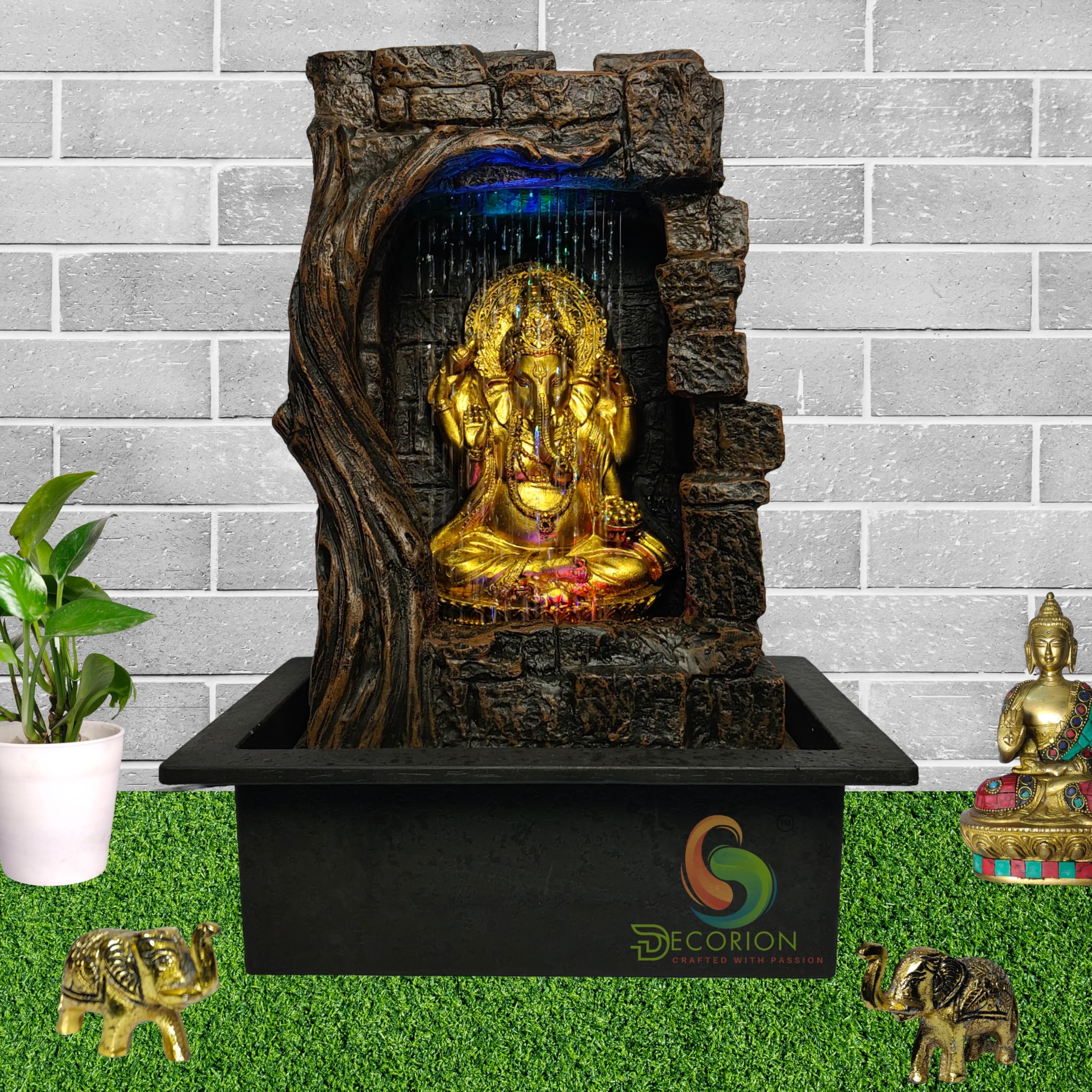 Ganesha Waterfall (Brown Stone) Decorative Table Top Water Fountain for Home Décor/Office/Indoor & Outdoor/Garden/Puja Room/Vaastu with Multicolor LED Light and Adjustable Water Pump-image-23