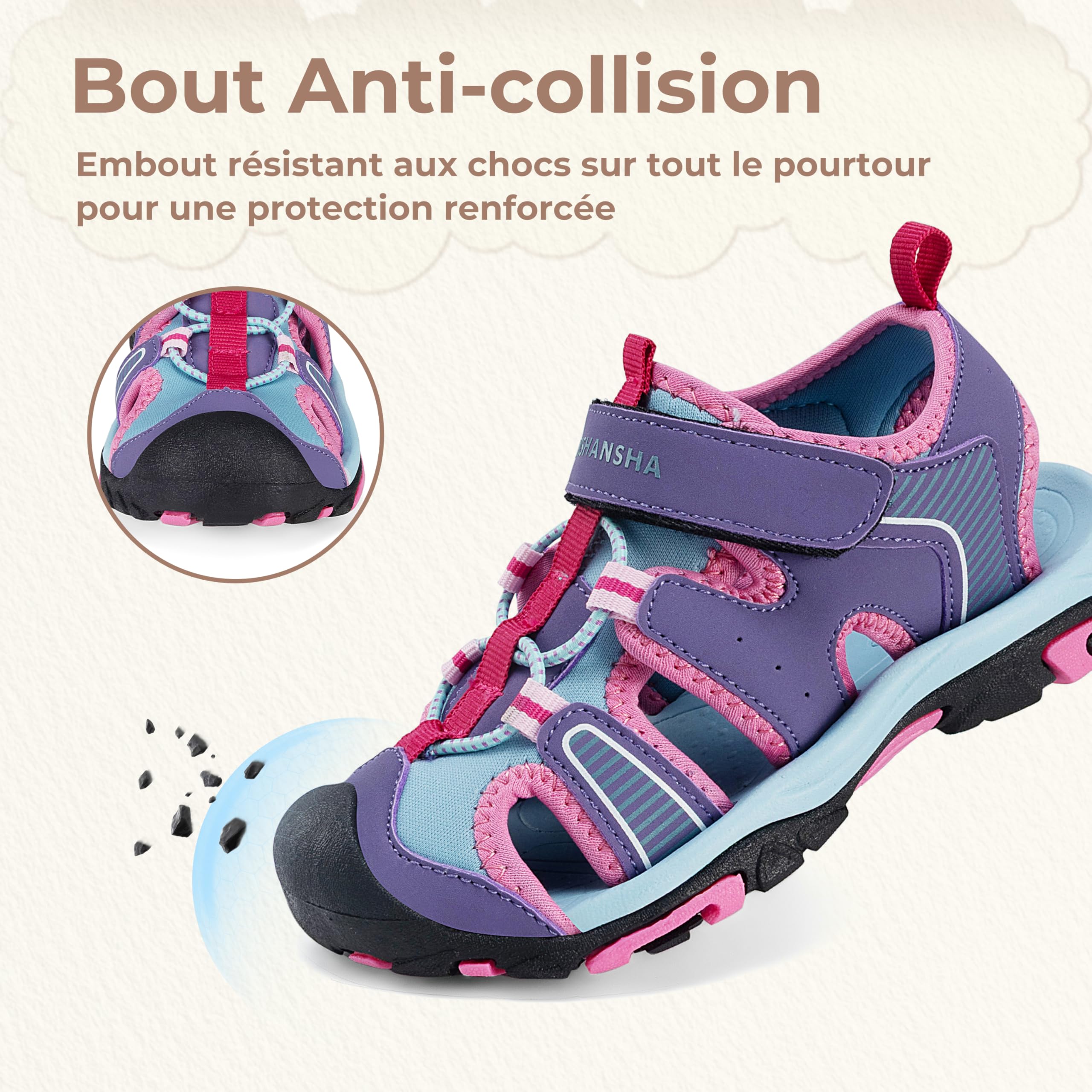 Mishansha Sandales de Sport Garçon Filles Bout Fermé Respirantes Sandales de Randonnée Légères Été GR.24-38