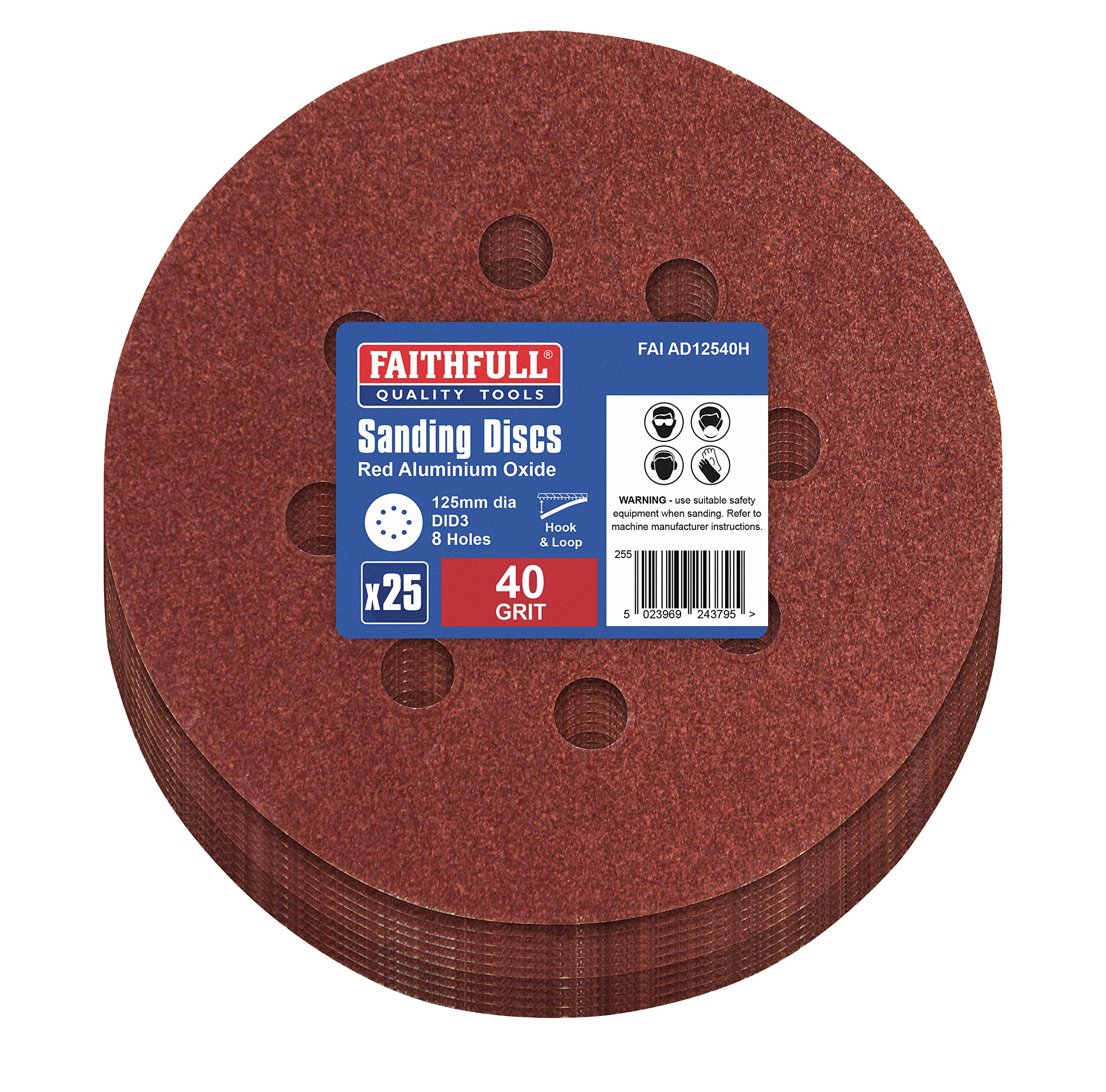 Faithfull Hook & Loop Sanding Disc Did3 Holed 125Mm X 40G (Pack 25)