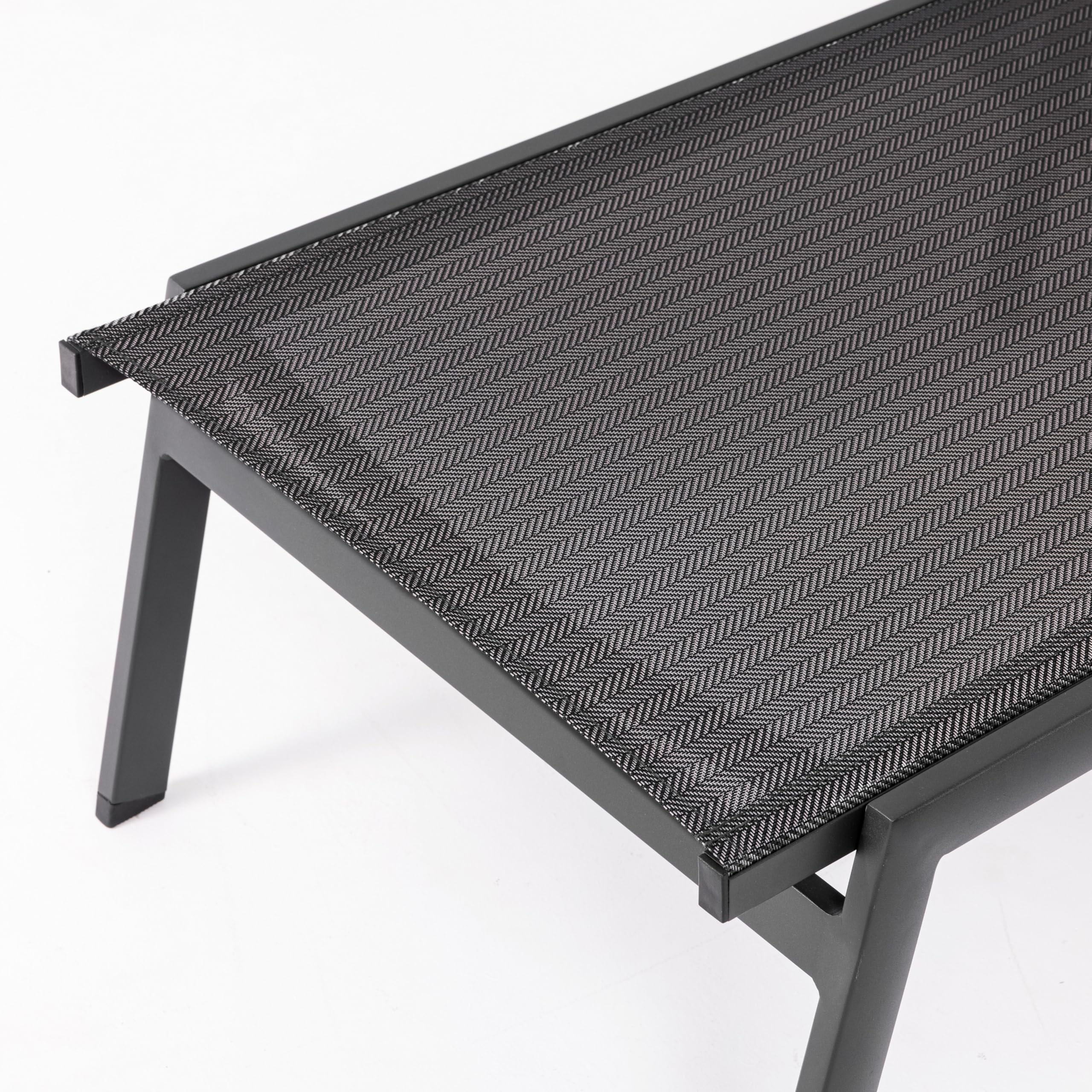 METRO Professional Tumbona Poza, Aluminio y Textileno, Reposabrazos de Teca, 5 Posiciones, 150 kg, Cómoda y Duradera