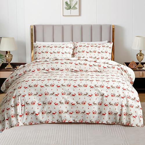 Miniatura 2 de Elegant Comfort Juego de sábanas ultrasuaves de franela de 100 % algodón turco, 4 piezas, sábanas de franela de Navidad navideñas, cálidas y