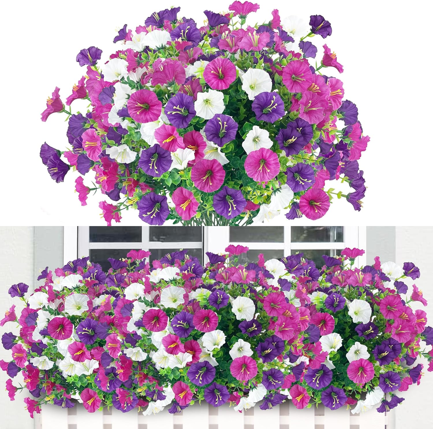 9 Bundles Artificial Flowers for Outdoors, Artificial Flowers, Outdoor Weatherproof Balcony Plants, Petunias, Balcony Flowers, Silk Flowers, Like Real Artificial Plant for Balcony, Outdoor