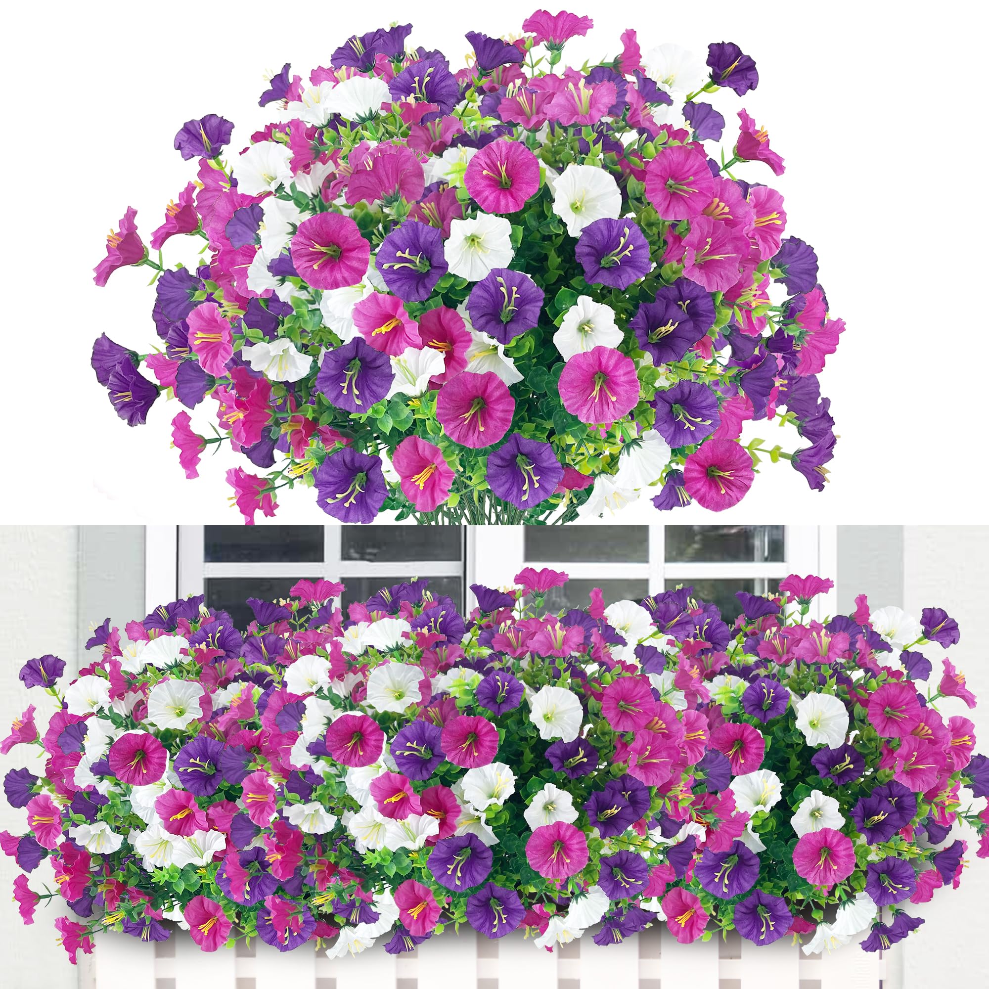 SHEPIN 9 Bündel Kunstblumen für Draußen, Künstliche Blumen Outdoor Wetterfest Balkonpflanzen Petunien Balkonblumen Seidenblumen Wie Echt Kunstpflanze für Balkon Außenbereich Blumenkasten Deko