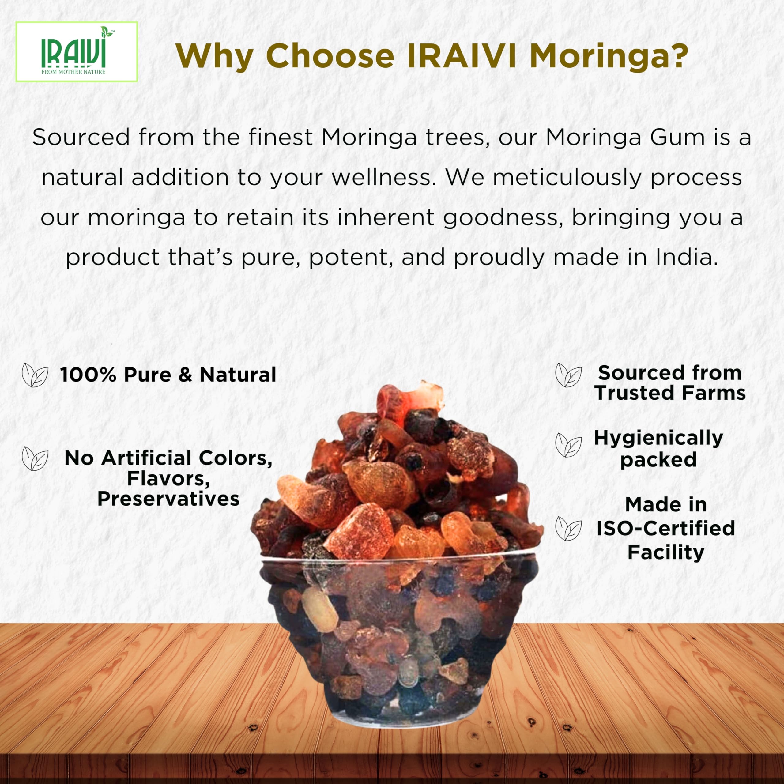 Moringa Gum (Murungai Pisin) 200g | Edible Tree Gum | Natural Cooling Food | Traditional Herbal Resin | Soak & Use for Drinks, Falooda & Summer Wellness | Shigru Gond — Amazon image 4