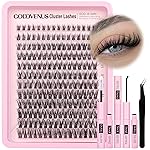 Goddvenus Lash Clusters Kit Wispy Lash Extension Kit Waterproof Lashes Clusters DIY Eyelash Clusters Kit with Natural Individual Eyelashes, Lashes Glue Bond and Seal and Lash Tweezers (D Curl 192pcs)