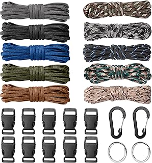 Kits Combinés de Paracorde Corde de Parachute 550 Type Corde de Survie Kits de Fabrication de Bracelets Bricolage avec 10 Boucles de Dégagement 2 Mousquetons 2 Porte-clés
