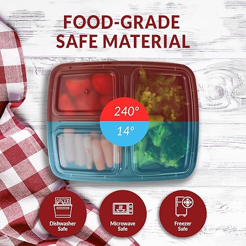 Miniatura 5 de Reli. Recipientes para preparación de comidas, 32 onzas, paquete de 40, contenedor de alimentos de 3 compartimentos con tapas, almacenamiento de