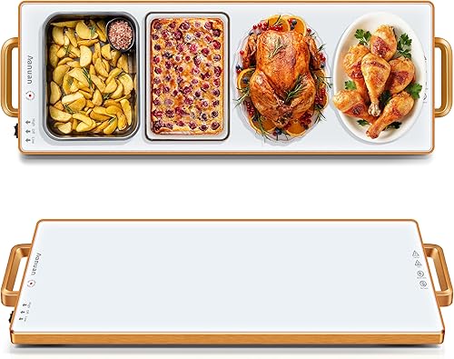 Miniatura 12 de Bandejas de Calentamiento para Buffets de Fiesta (Largo 32"x12"), Tapete de Calentamiento para Alimentos con Termostato y Calentamiento de