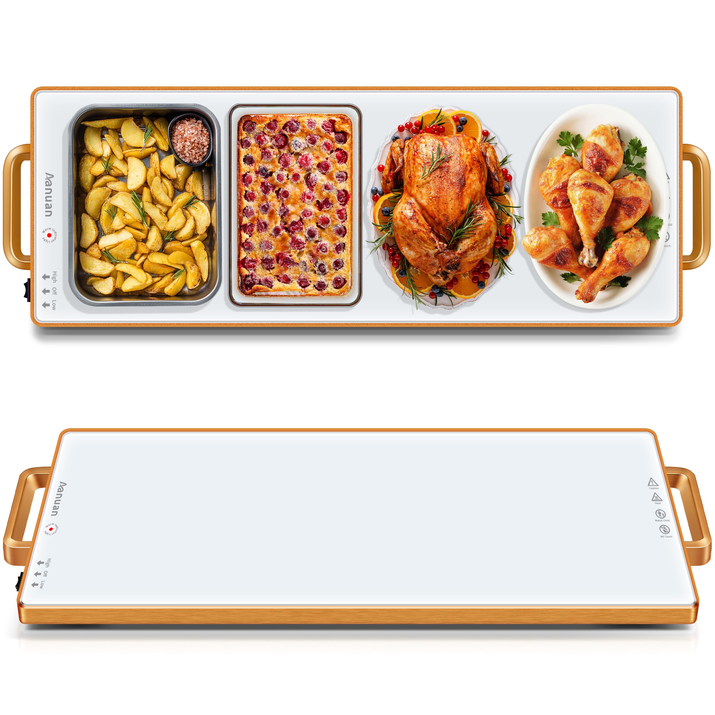 Warming Trays for Buffets Party,31.5"x11.8",Tempered Glass Warmer Mat,White