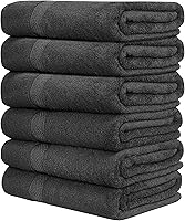 QUBA LINEN 100% Cotton Bath Towels Pack of 6 Grey 24x48" - Ultra Soft, Quick Dry, Highly Absorbent for Hotel Spa Gym Daily Use