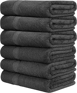 QUBA LINEN Hotel & Spa 100% Cotton Bath Towels Pack of 6, Ultra Soft, Quick Dry, Lightweight, Highly Absorbent, Perfect for Face, Hands, Spa, Gym, Hotel, Resort & Daily Use - Grey (24" x 48")