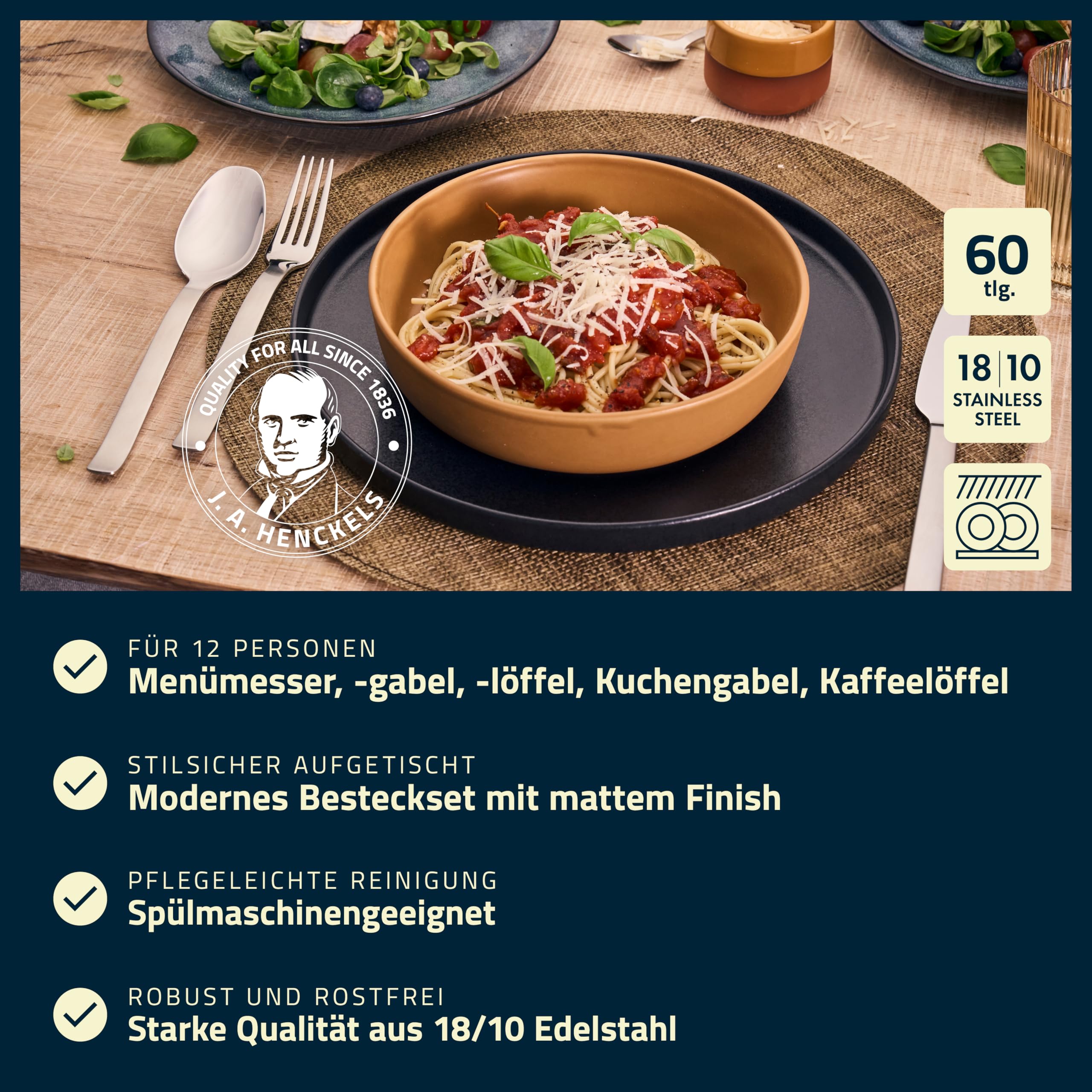 HENCKELS Clouds Besteckset 60-tlg, 12 Personen, mattiert/poliert, Edelstahl
