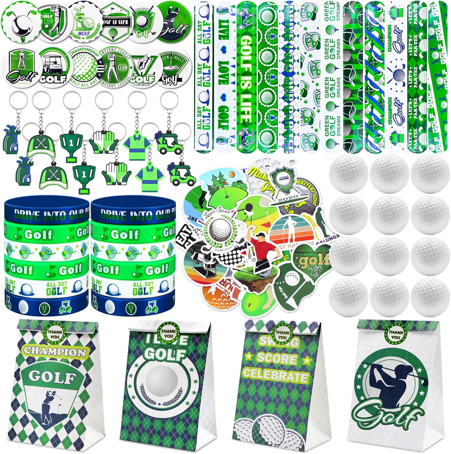 122Pcs Golf Party Favors Golf Goodie Bags Items with Stress Ball Keychain Sticker Badges Silicone Bracelet for Golf Birthday Party Decorations 122Pcs Golf Party Favors Golf Goodie Bags Items with Stress Ball Keychain Sticker Badges Silicone Bracelet for Golf Birthday Party Decorations