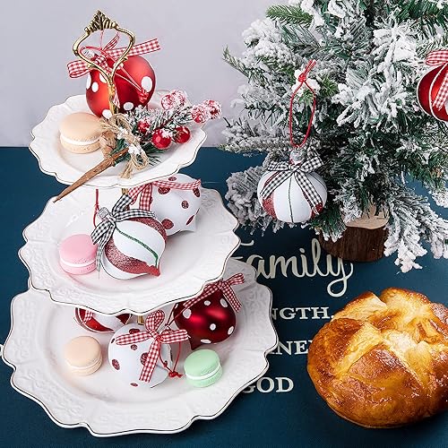 Vista 4 de Sfcddtlg Juego de 12 adornos de caramelo de menta, bolas de caramelo de 3.5 x 2.7 pulgadas, adornos colgantes, bolas de bastón de caramelo