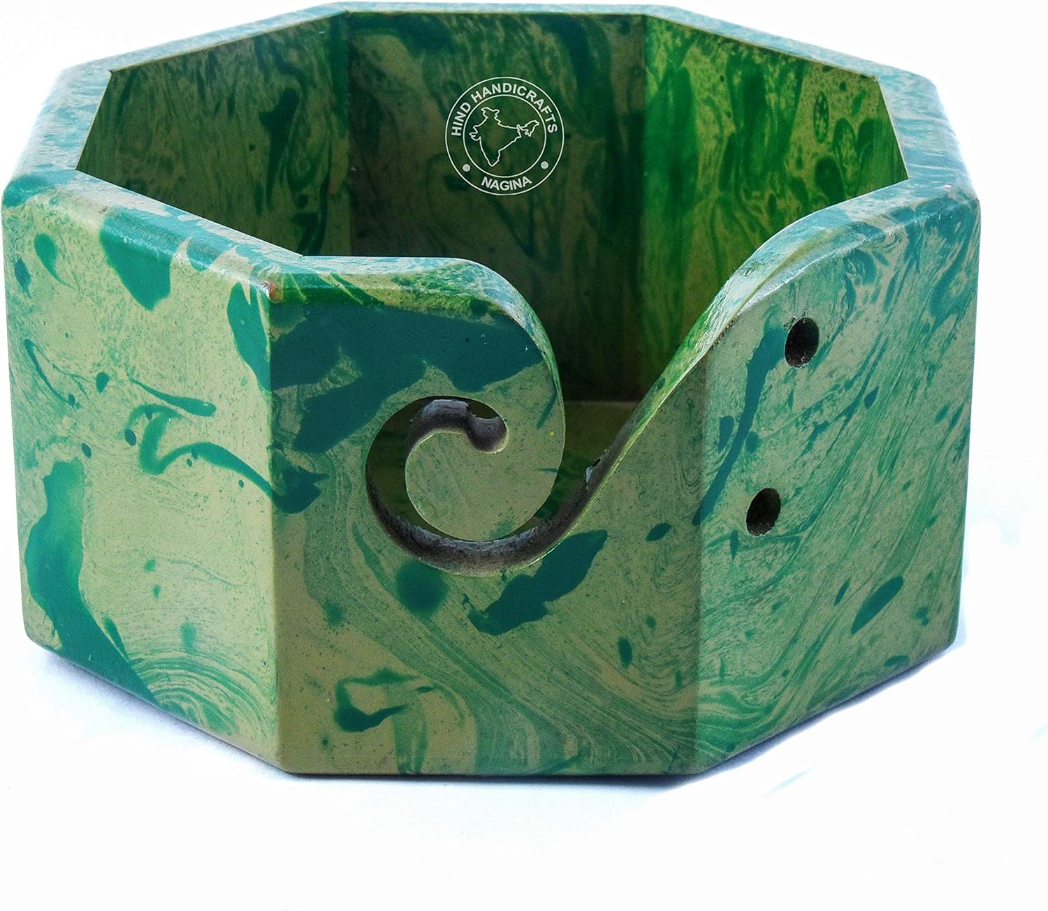 Hind Handicrafts Premium Solid Dark Handmade Crafted Wooden Portable Antique Yarn Storage Bowl Tray - Holder for Knitting Crochet Hook Accessories (Teak Brown - 2, 6" x 6" x 3")