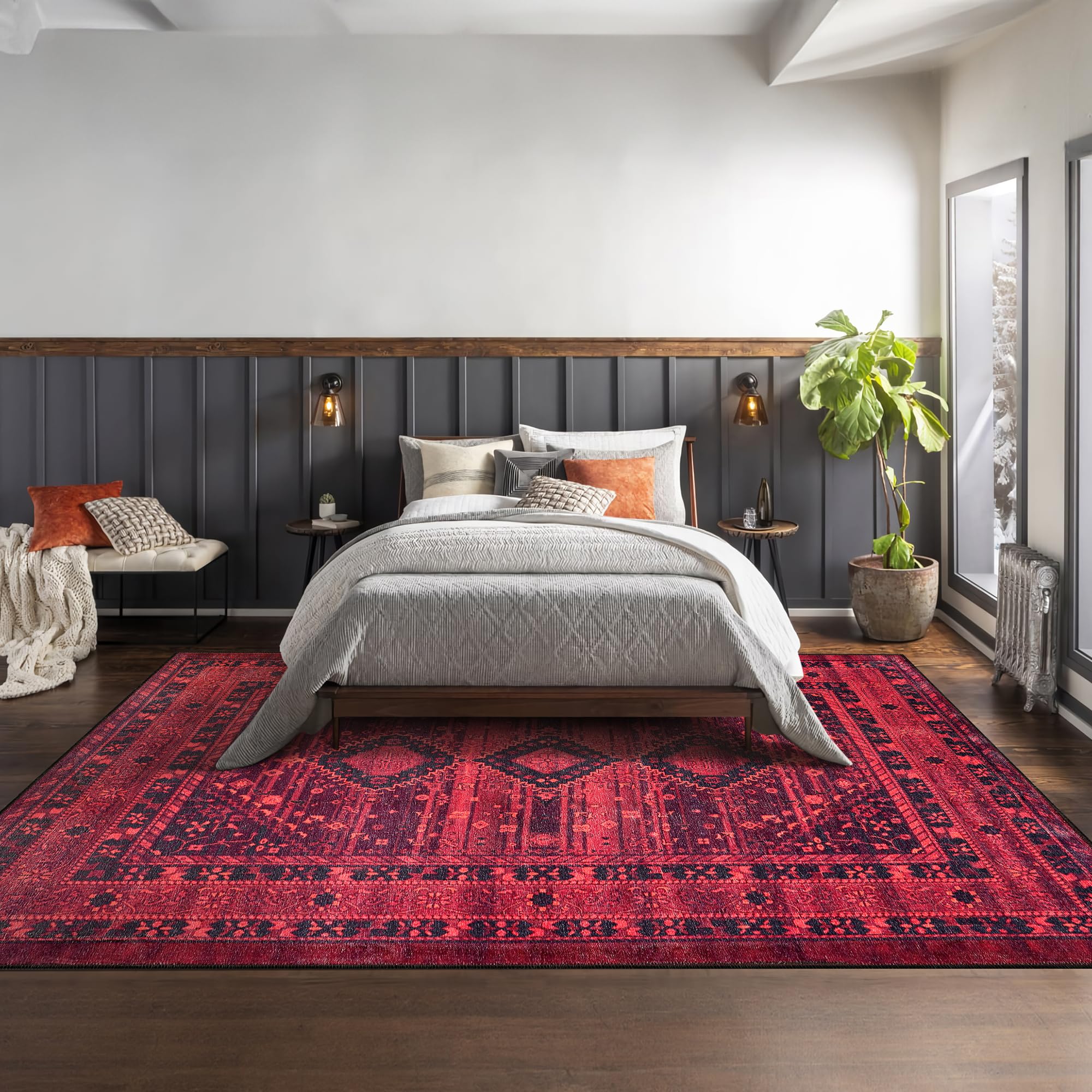 Tapis Lavable pour Salon, Chambre à Coucher, Cuisine - Tapis antidérapant tissé à partir de Coton - Tapis Vintage pour Salon, Chambre à Coucher, Cuisine - Convient aux Enfants et aux