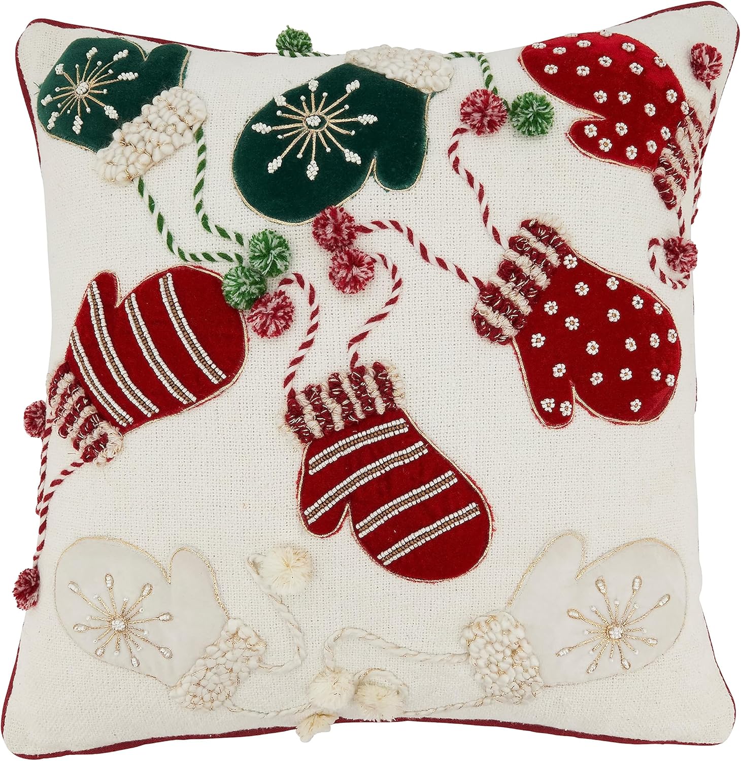 SARO LIFESTYLE Seasonal Snuggles Holiday Mittens Throw Pillow Cover, Multi, 18"