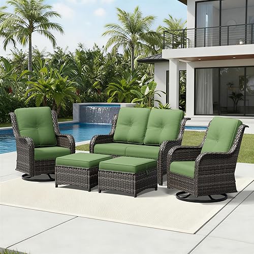 Miniatura 79 de Joyside Silla mecedora giratoria para exteriores para patio, mecedora de mimbre para exteriores con cojines de tela de olefina adecuada para porche