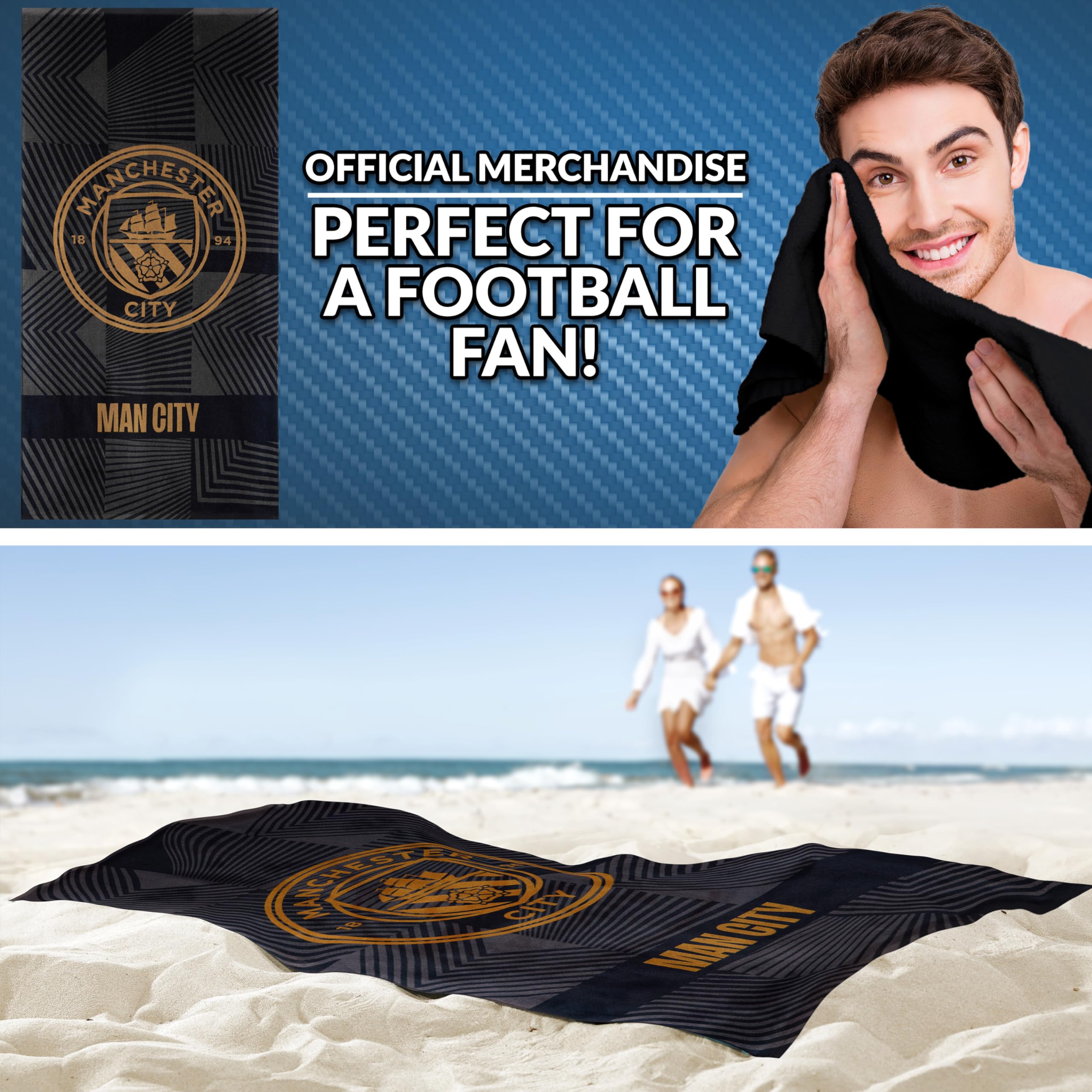 Manchester City F.C. Toallas de baño de terciopelo 140 x 70 pulgadas 100% algodón negro