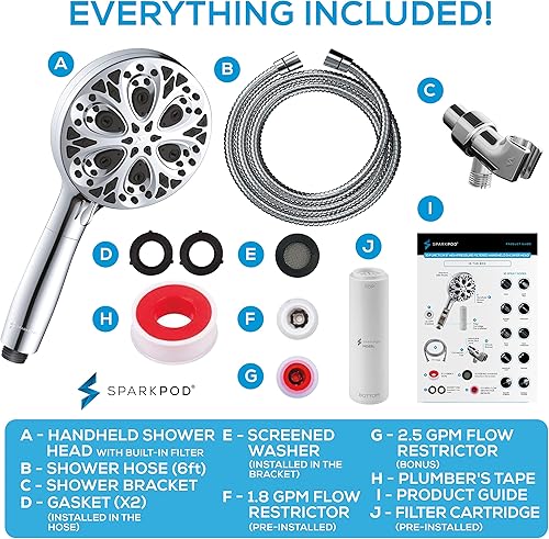 Miniatura 9 de SparkPod Cabezal de ducha filtrado de 10 modos con manguera, cabezales de ducha de alta presión de 5 pulgadas con filtro, filtro de cabezal de ducha