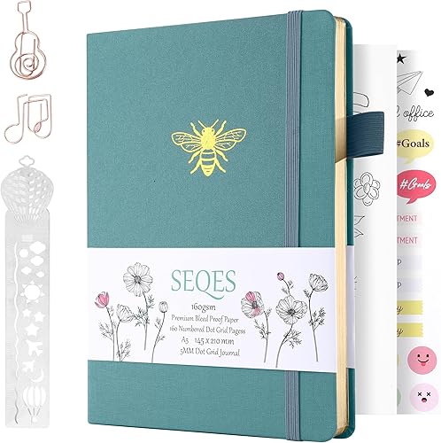 Miniatura 49 de A5 Bullet Dotted Journal Notebook 160gsm Thick Bleedproof Paper, Lay Flat Binding, 160 Numbered Pages Hard Cover Dot Grid Notebook/Bullet