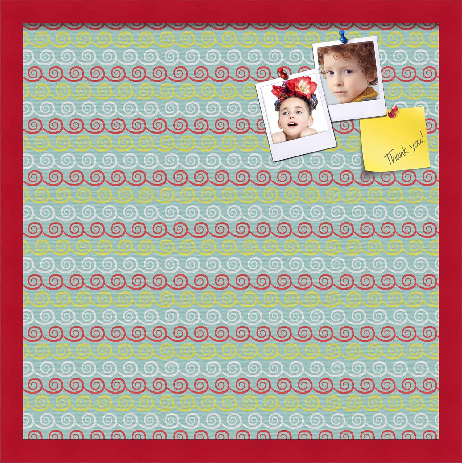 PinPix Decorative pin Cork Bulletin Board Made from self-Healing Canvas, Vivid Pattern Printed at 24x24 Inches and Framed in Red Stain on Beech(WOM56673)