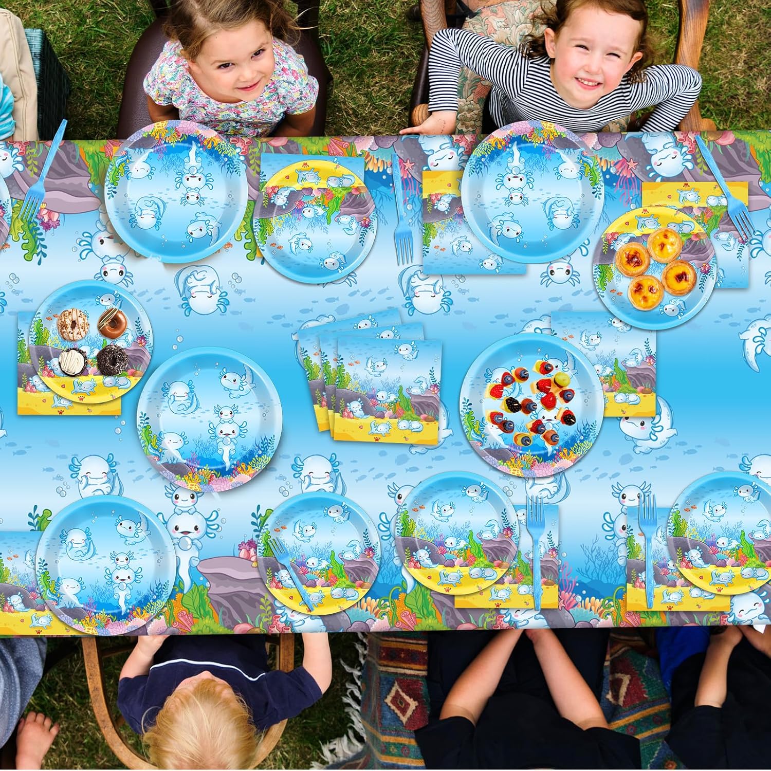 chiazllta 24 Guests Blue Axolotl Party Decoration Axolotl Birthday Party Supplies Favors Reptile Animals Tableware Set Disposable Plates Napkin Tablecloths for Axolotl Boys Decor 98 pcs - Image 4
