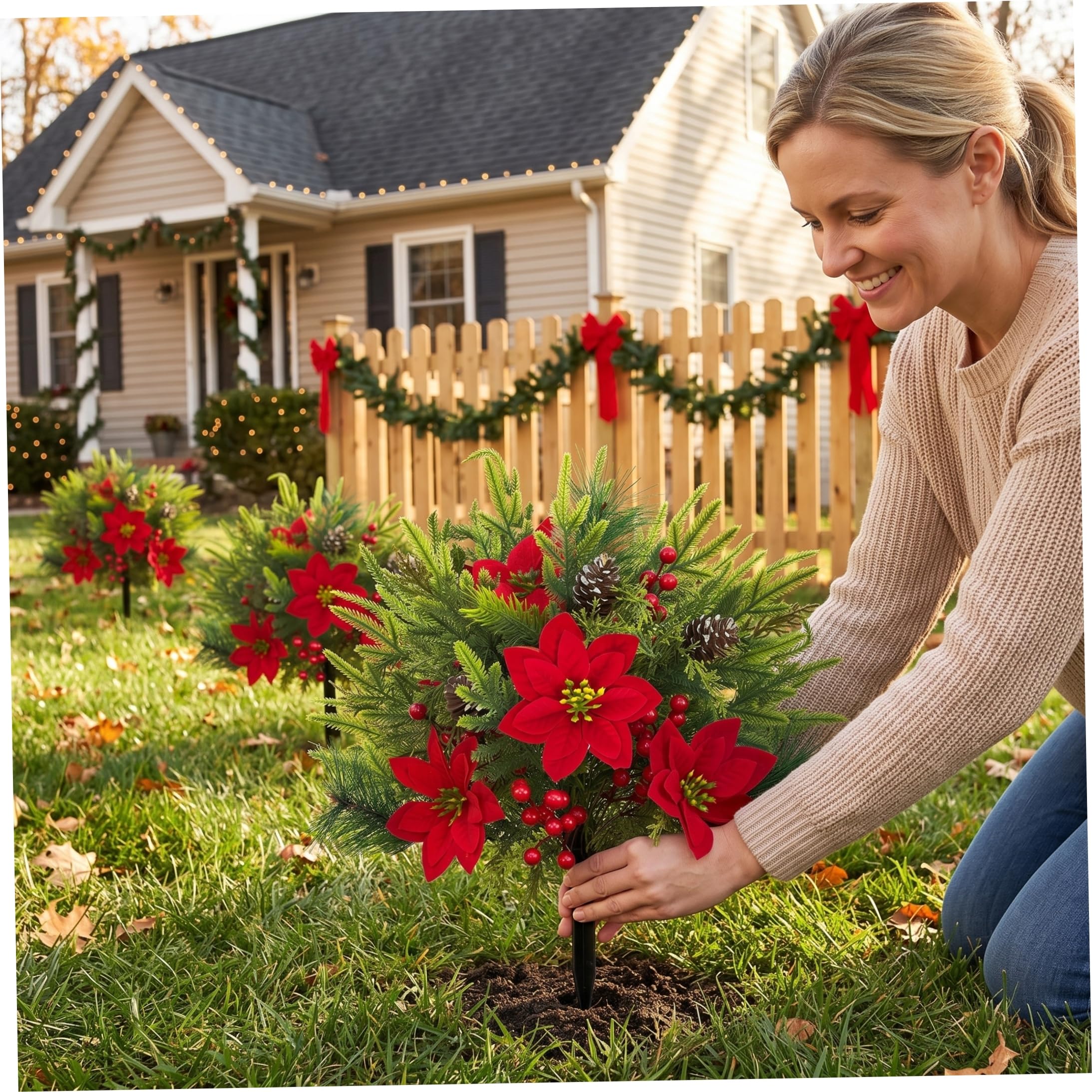 Estaca Artificial para jardín de Plantas al Aire Libre, decoración de árboles topiarios navideños de 2 Piezas