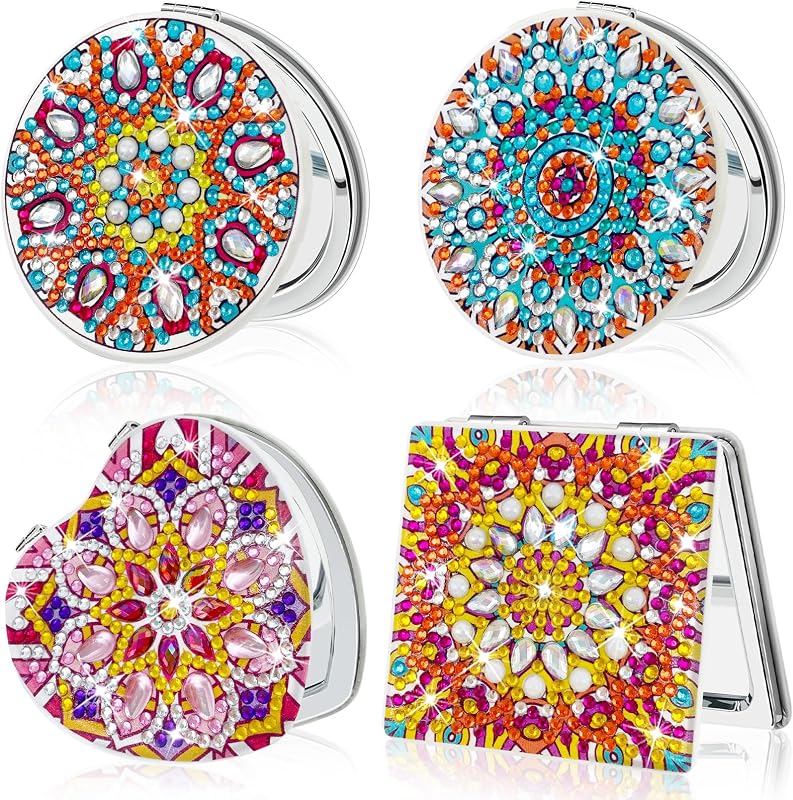 Espelho compacto FILASLFT para pintura de diamantes Mandala, kit DIY com 4 unidades