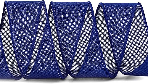 Miniatura 2 de Ribbli Cinta con alambre de arpillera azul real, 1-12 pulgadas x 10 yardas, cinta azul oscuro con borde con alambre para lazo grande, corona,