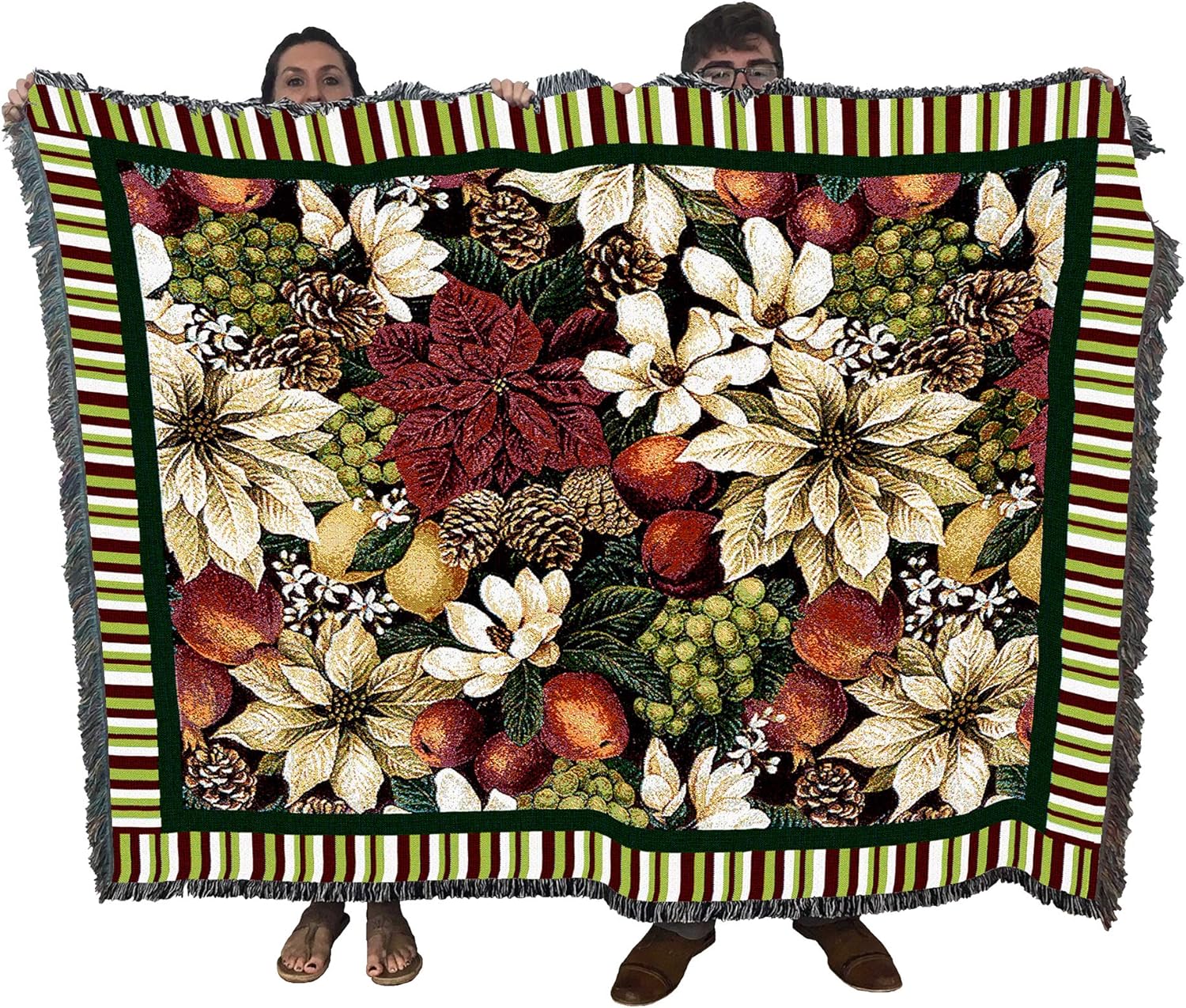 Pure Country Weavers Magnolia Poinsettia Blanket by Elena Vladykina - Gift Christmas Tapestry Throw Woven from Cotton - Made in the USA (72x54)